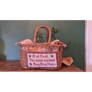 Vintage Sewing Basket with Embroidery